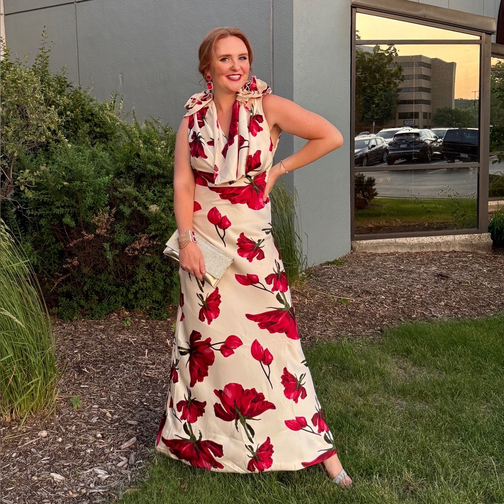 Falling Petals Satin Maxi Dress from Hello Molly — WORN ONCE!